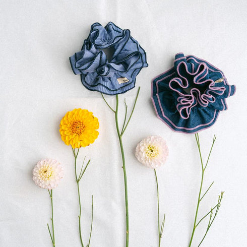 Scrunchie Ruffles | micro vichy bleu/navy