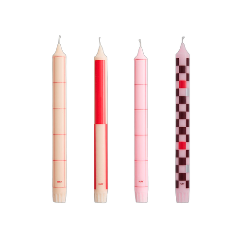 4er Set Kerzen Pattern | red & bordeaux