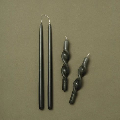 2-er Set Kerzen twisted | Leaf green