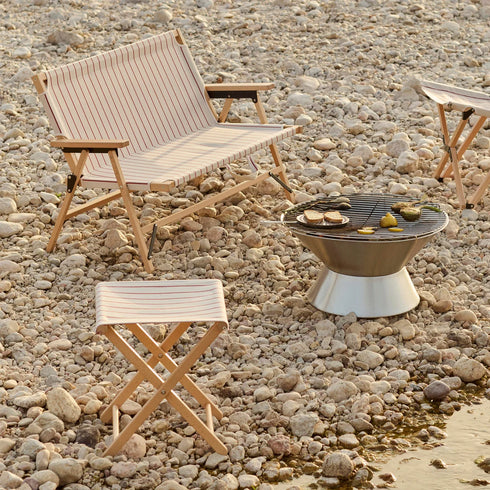 Outdoor Market Folding Stool | beige with red stripes