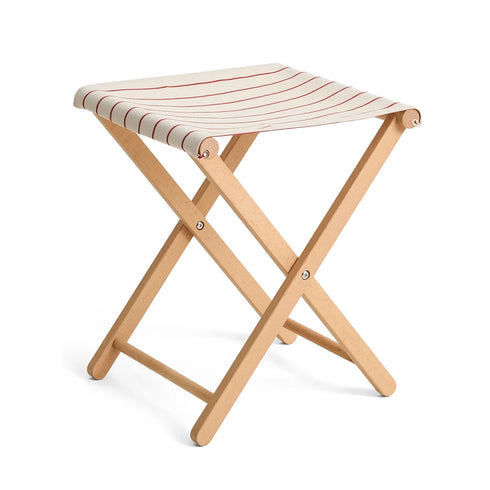 Outdoor Market Folding Stool | beige with red stripes
