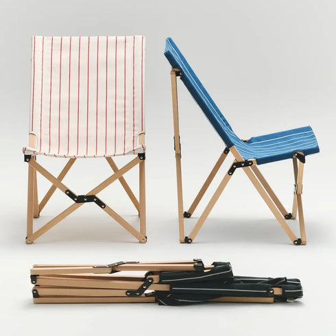 Outdoor Market Folding Chair | beige with red stripes