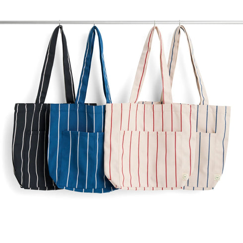 Outdoor Market Tote Bag | beige with red stripes
