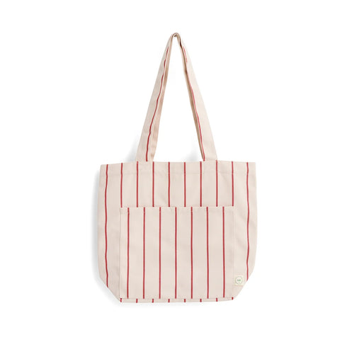 Outdoor Market Tote Bag | beige with red stripes