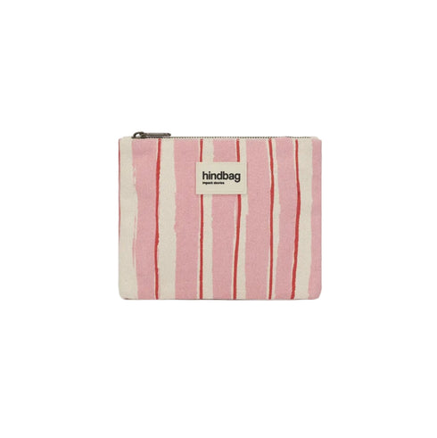 Pouch Lou gestreift | rosa, rot, ecru