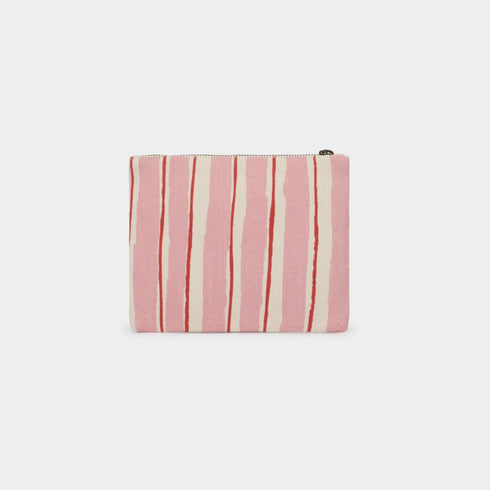Pouch Lou gestreift | rosa, rot, ecru