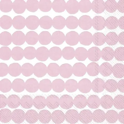 räsymatto servietten rosa im Design mit kreisförmigen rosa Mustern auf einem weißen Hintergrund.