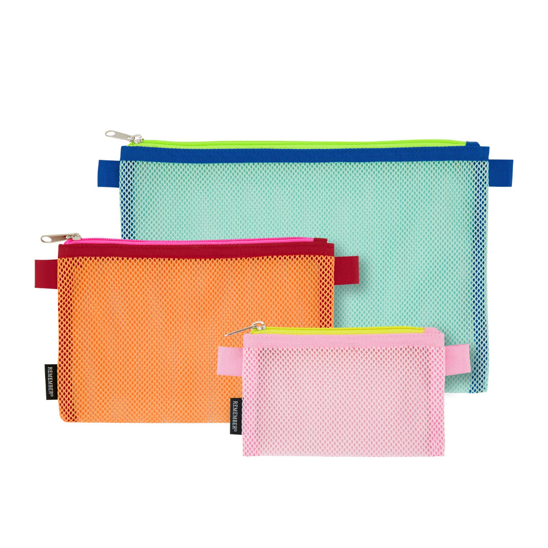 Kosmetiktasche Set, Mesh Pouch, Netztasche mit Reißverschluss, Organizer Tasche, bunte Kosmetiktasche