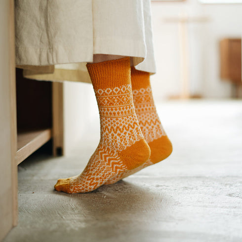 Woll Socken Jacquard Muster | lantern orange