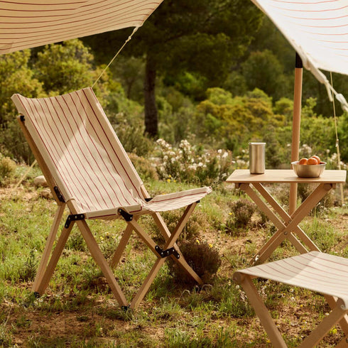 Outdoor Market Folding Chair | beige with red stripes