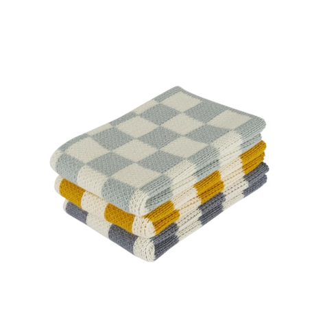 3er Set Spültuch karo | ecru, blau, aqua, senf