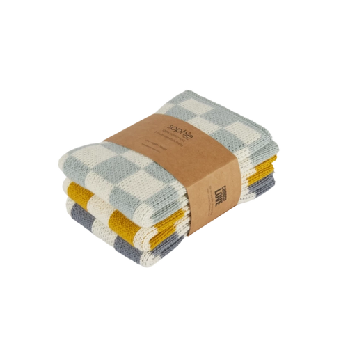 3er Set Spültuch karo | ecru, blau, aqua, senf