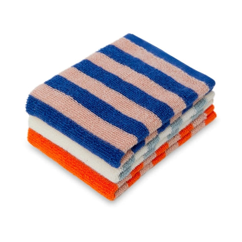 3er Set Spültuch Frotte gestreift | Kobalt, Aqua, Orange