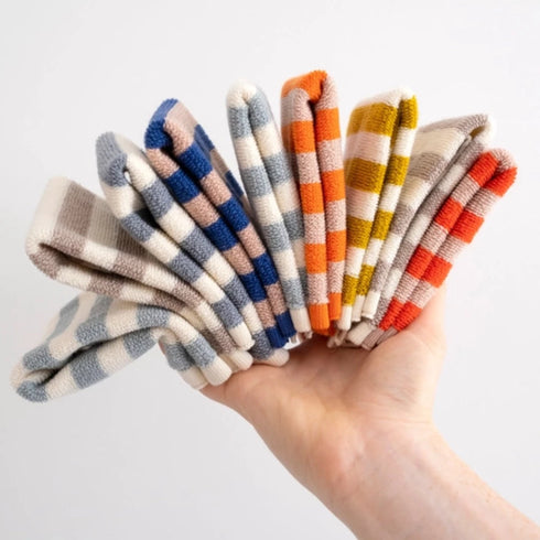 3er Set Spültuch Frotte gestreift | Kobalt, Aqua, Orange