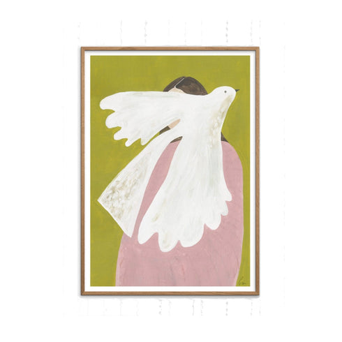 Gerahmter Kunstdruck Bird & Woman | 30x40cm