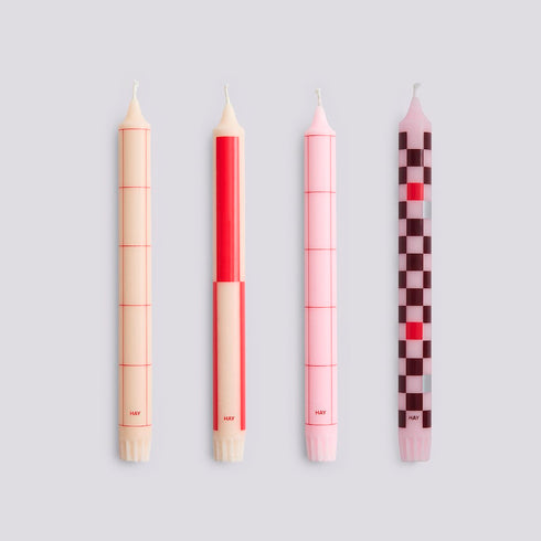 4er Set Kerzen Pattern | red & bordeaux