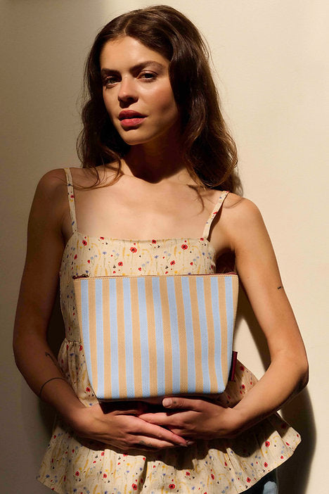 Kosmetik Bag knitted Stripes | marzipan + sky