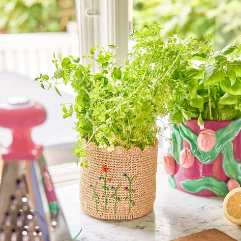 Aufbewahrungskorb | Blumen Stickerei