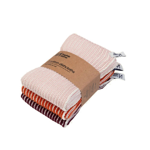3er Set Spültuch gerippt | orange, bordeaux, rosa