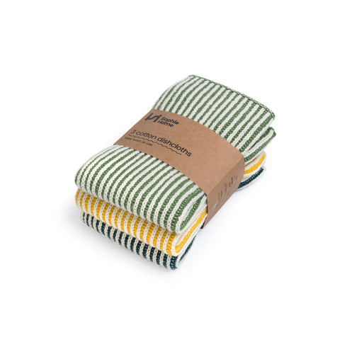 3er Set Spültuch gerippt | grün, gelb, navy