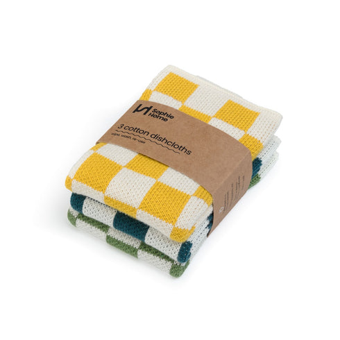 3er Set Spültuch karo | gelb, petrol, grün