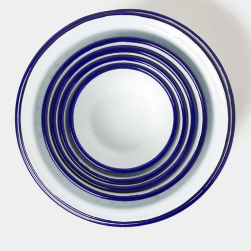 6er Set Emaille-Schüsseln | weiss mit blauem Rand
