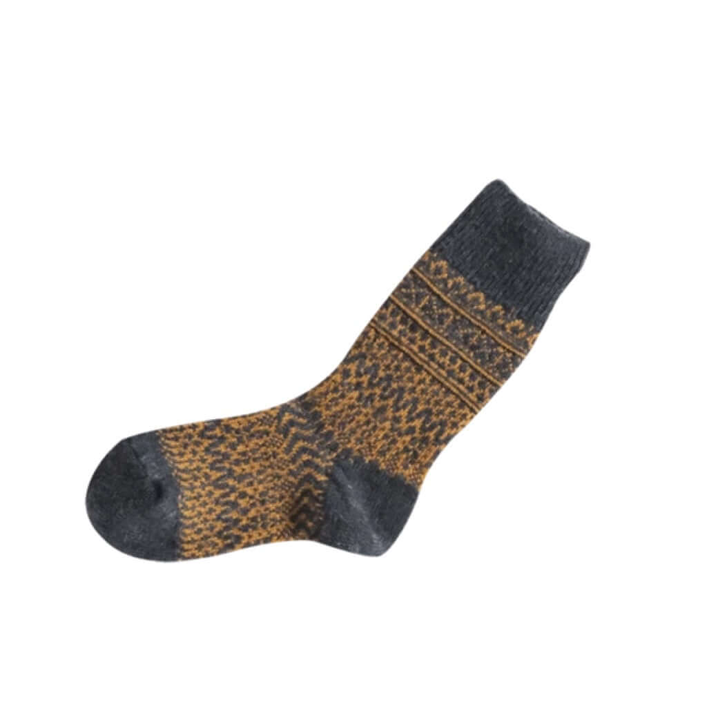 joyne.com | Woll Socken Jacquard Muster | navy & mustard von Nishiguchi Kutsushita