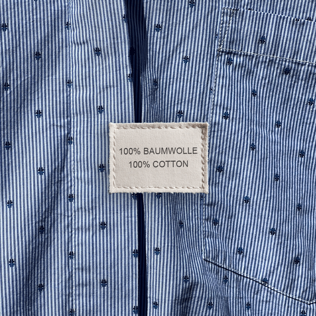 Tunika Kurzarm | fine lines blau mit Stickerei
