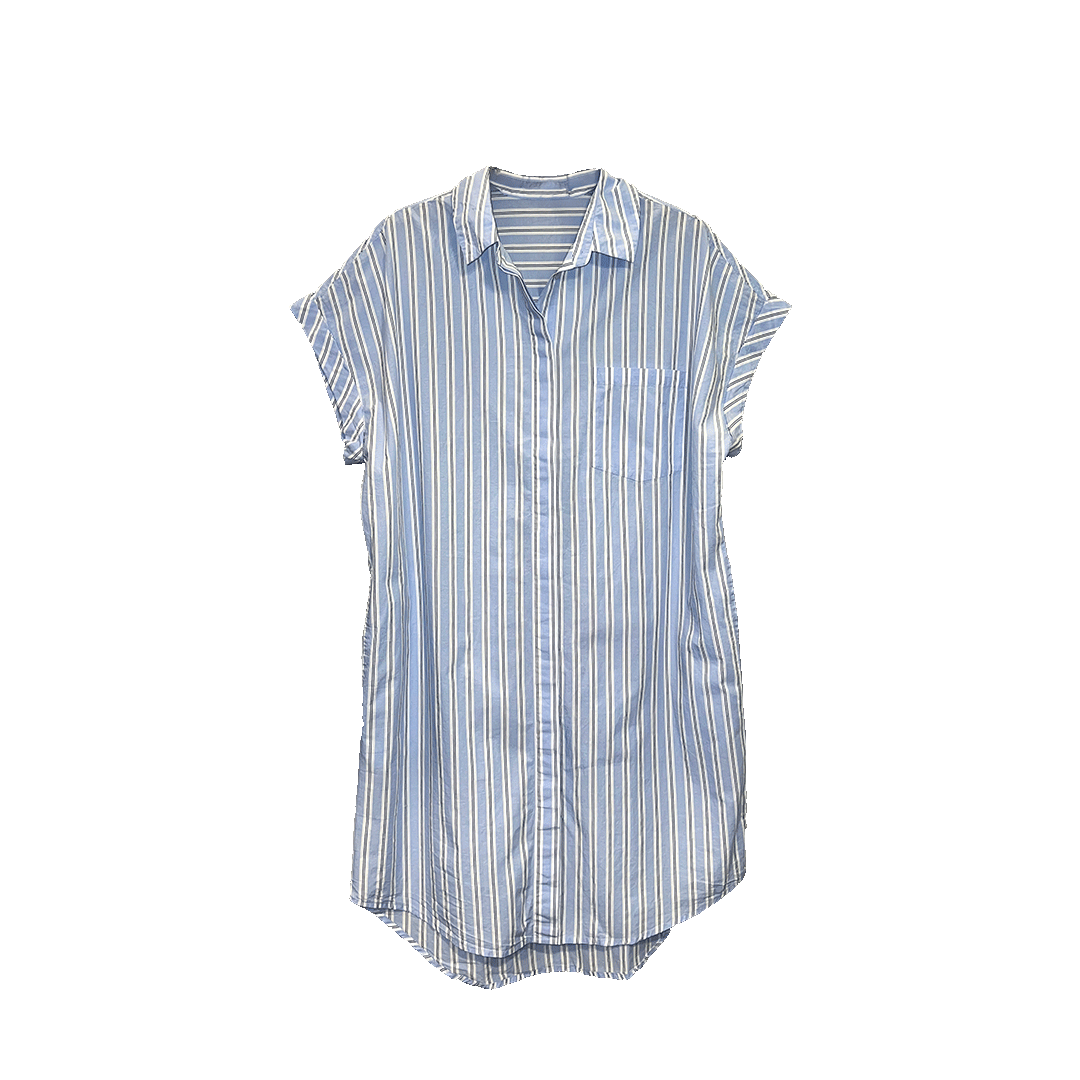 Tunika Kurzarm | stripes hellblau, weiss, anthrazit