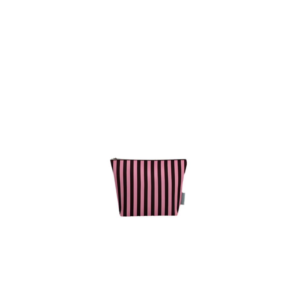 Trousse à maquillage rayée en tricot | chocolat + bubblegum