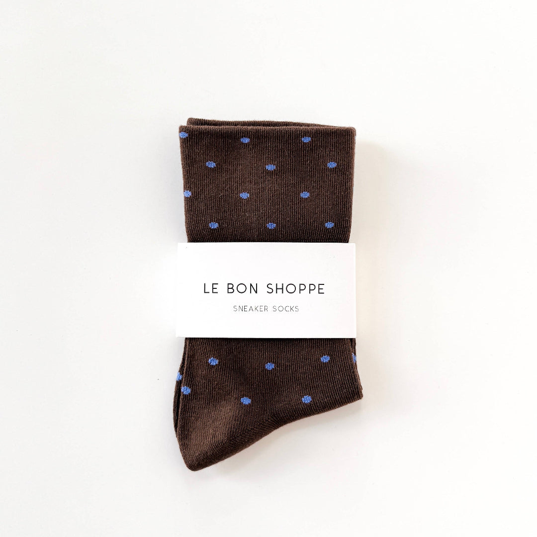 Sneaker Socken | Kakao & blue dots