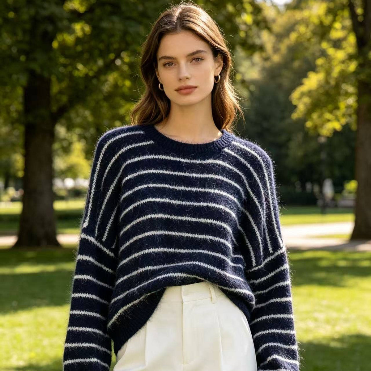 Gestreifter Pullover | navy + cream
