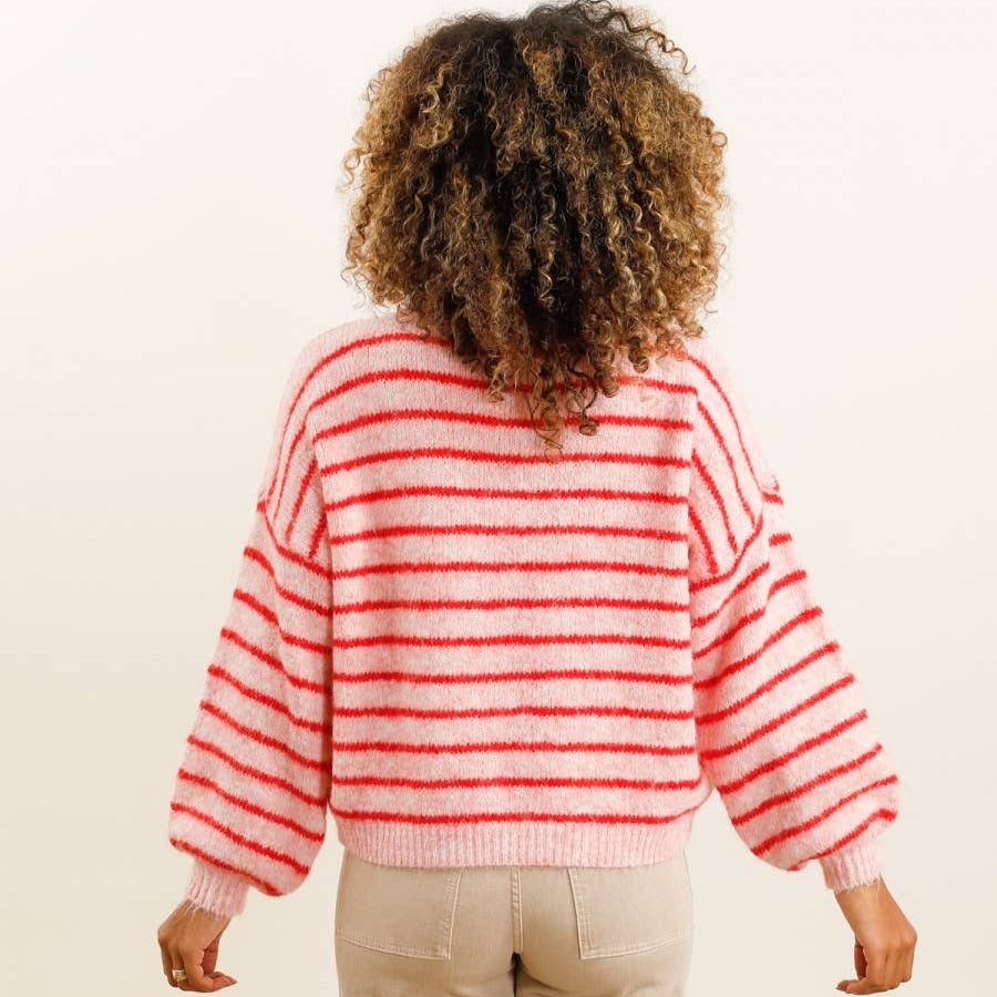 Gestreifter Pullover | rose + red