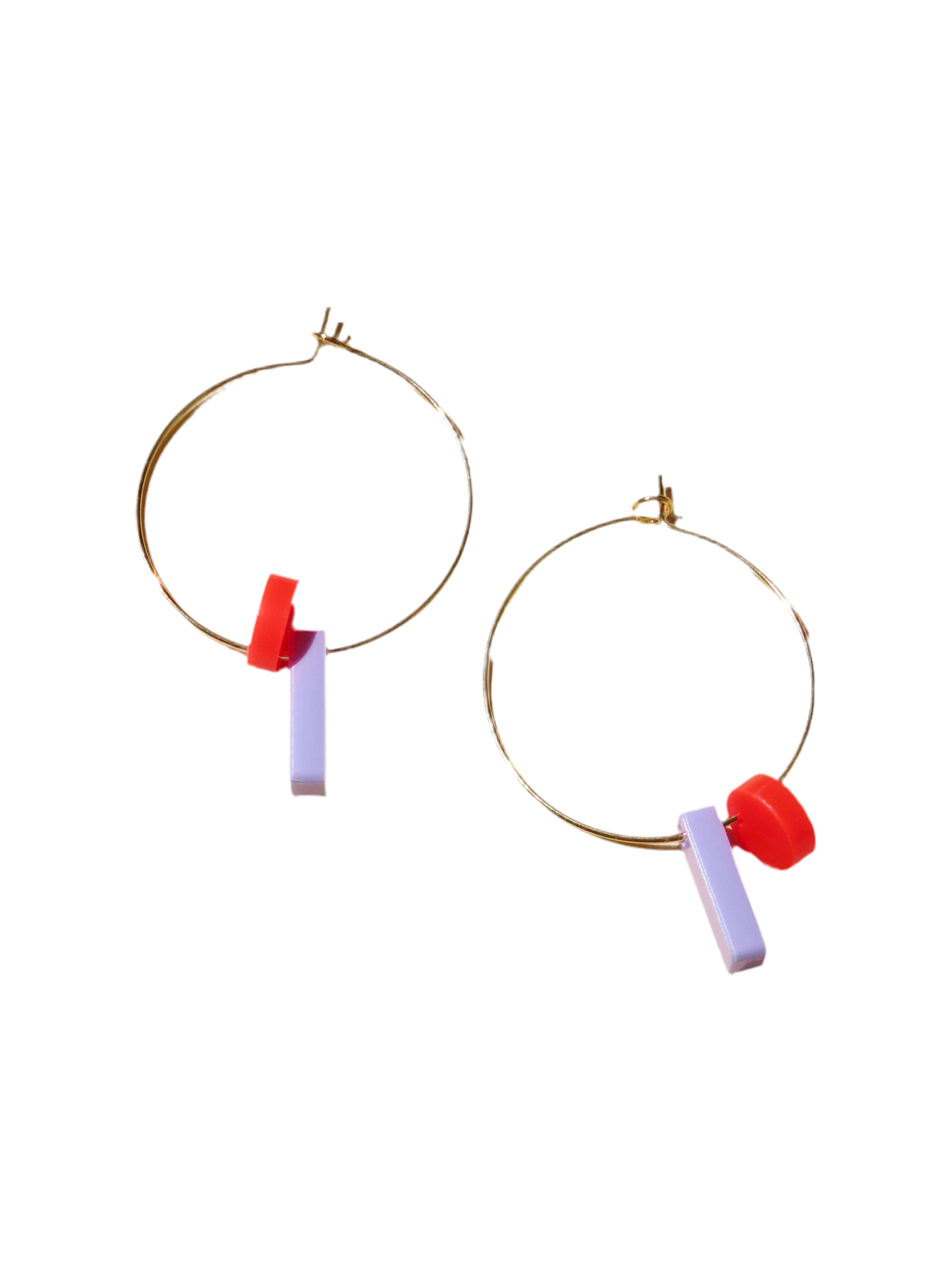 Boucles d'oreilles | Points + Bâtons lilas + rouge