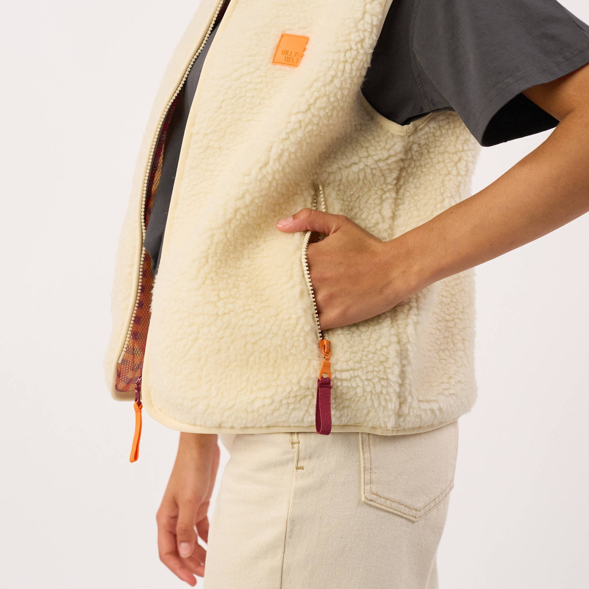 Gilet sans manches en sherpa zippé pour femme - Beige