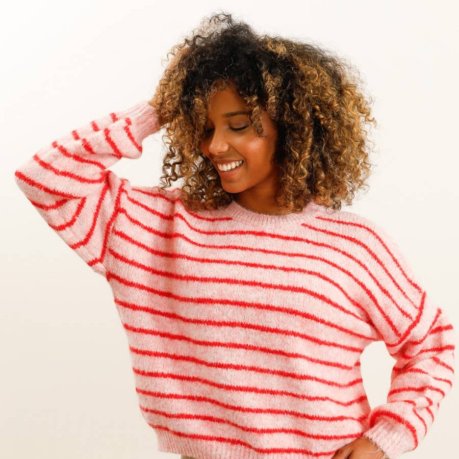 Gestreifter Pullover | rose + red