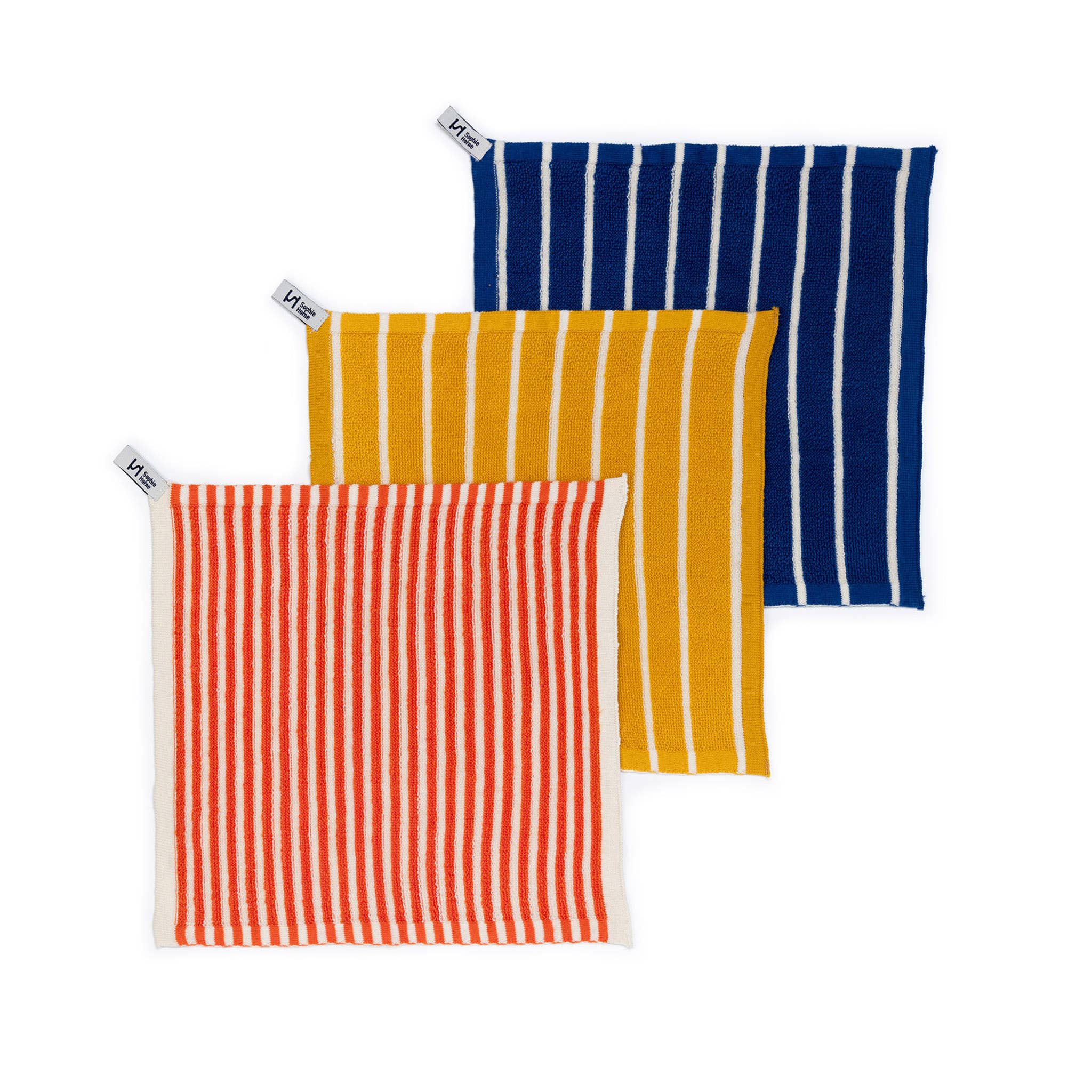 Lot de 3 essuie-tout en éponge rayés | orange, jaune, bleu
