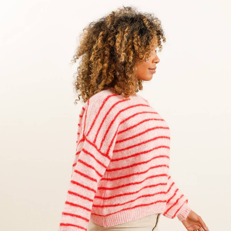 Gestreifter Pullover | rose + red