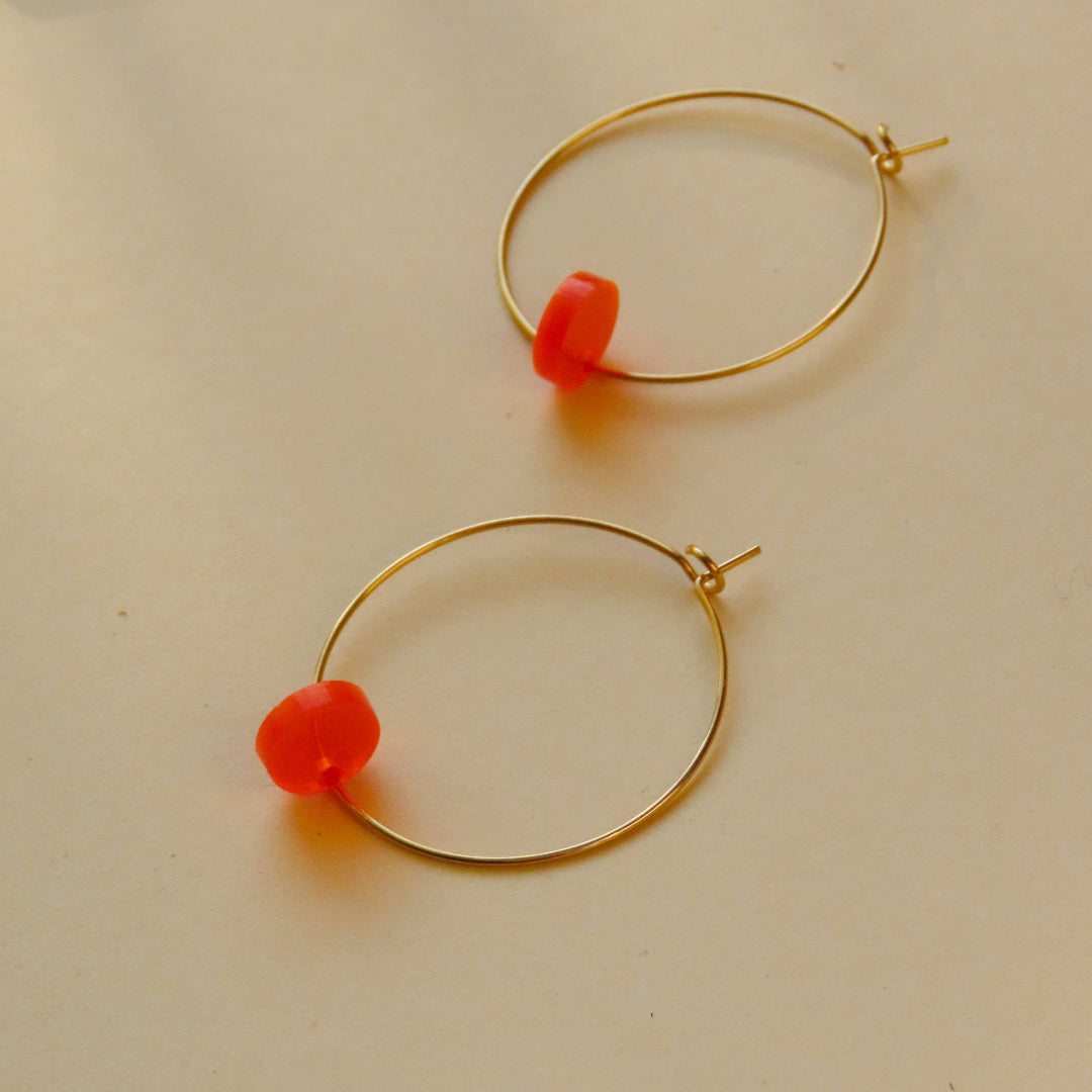 Earrings Hoops | neon orange Dots