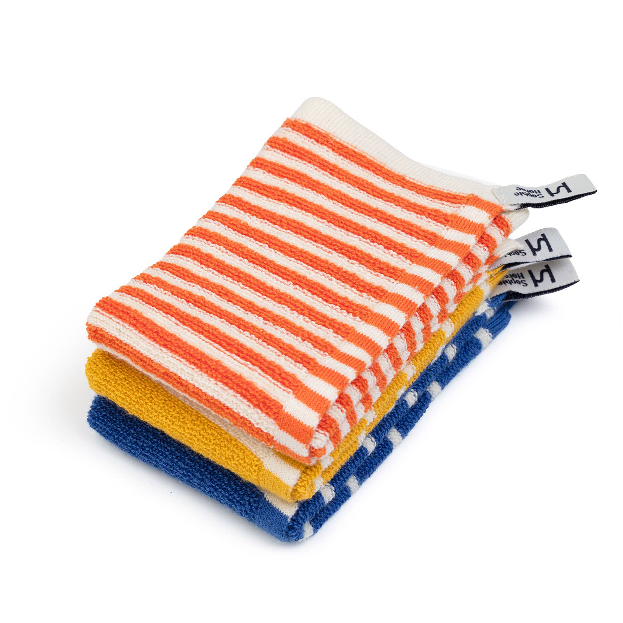 Lot de 3 essuie-tout en éponge rayés | orange, jaune, bleu