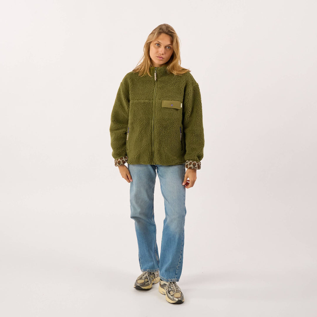 Sherpa-Jacke mit Reissverschluss | olive