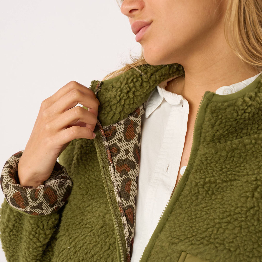 Sherpa-Jacke mit Reissverschluss | olive