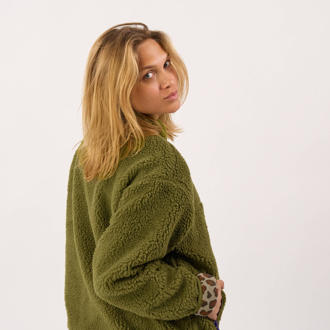 Sherpa-Jacke mit Reissverschluss | olive