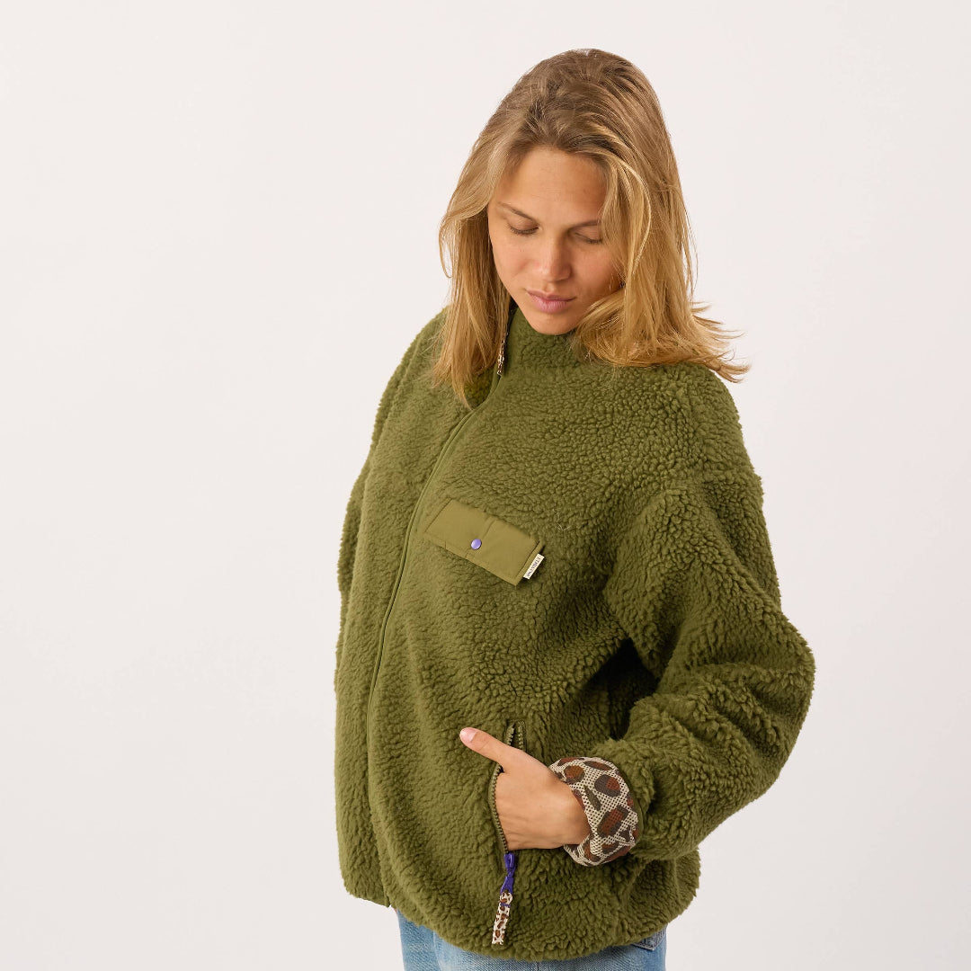 Sherpa-Jacke mit Reissverschluss | olive