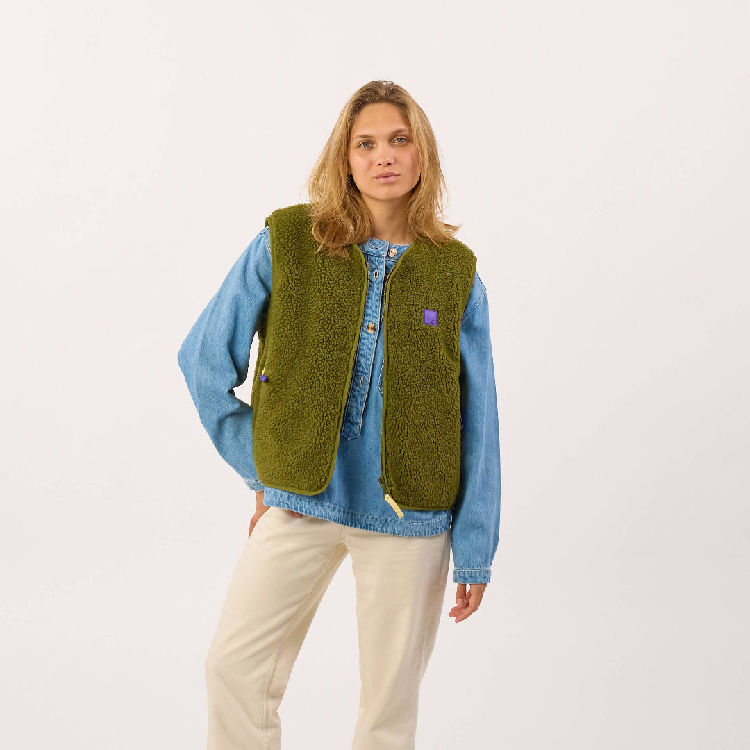 Sherpa-Weste mit Reissverschluss | olive