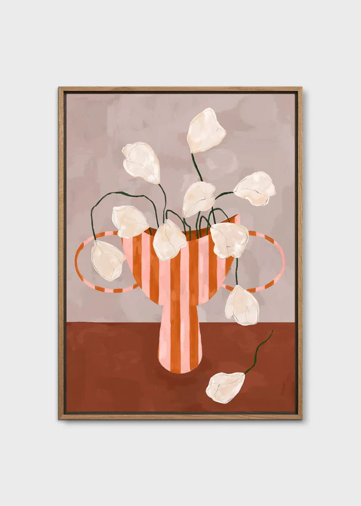 Art Print White Flowers in striped Vase | 40x50cm