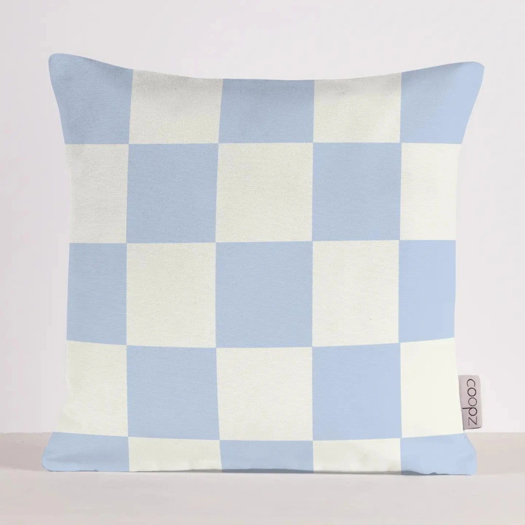 Kissen karo | bleu clair/blanc cassé