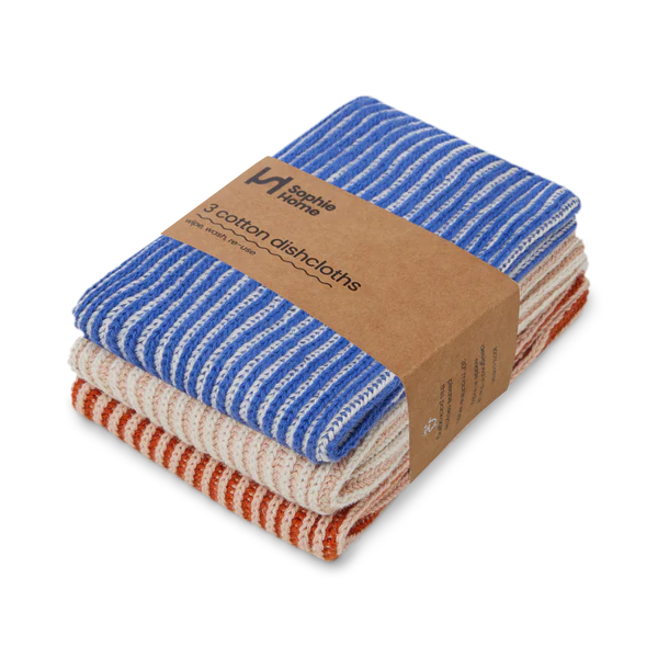 Set of 3 Ribbed Dishcloths | cobalt, nude, rust