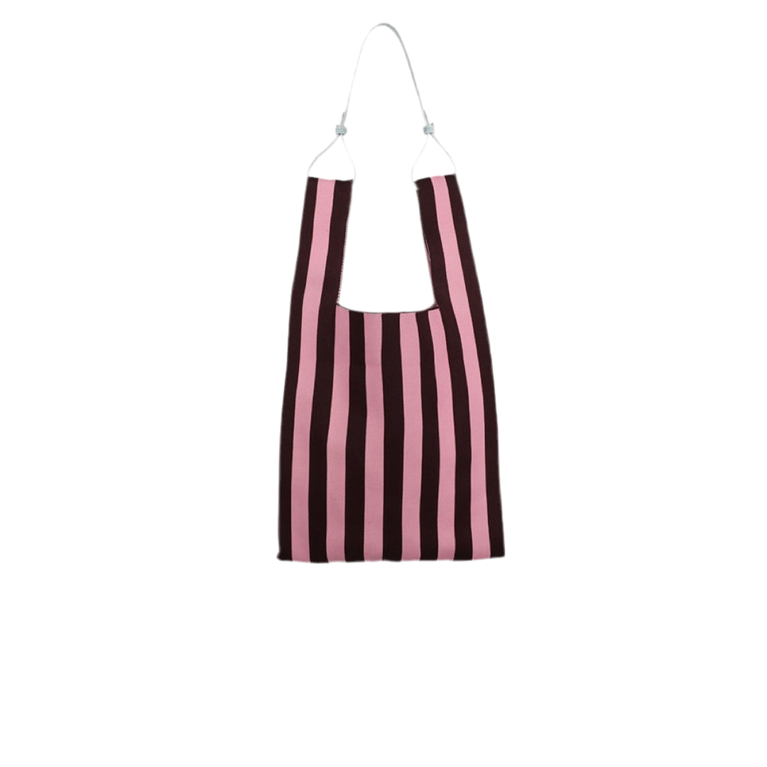 Market Bag knitted Stripes | chocolate + bubblegum