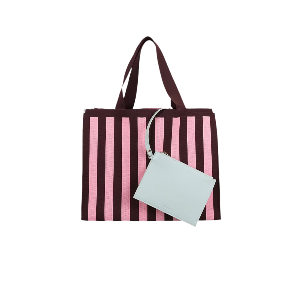 Sac cabas tricoté rayé | chocolat + bubblegum